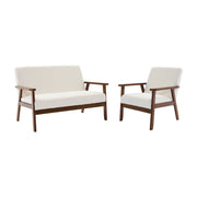 Set panca e poltrona in tessuto bouclé, 3 posti, bouclé bianco
