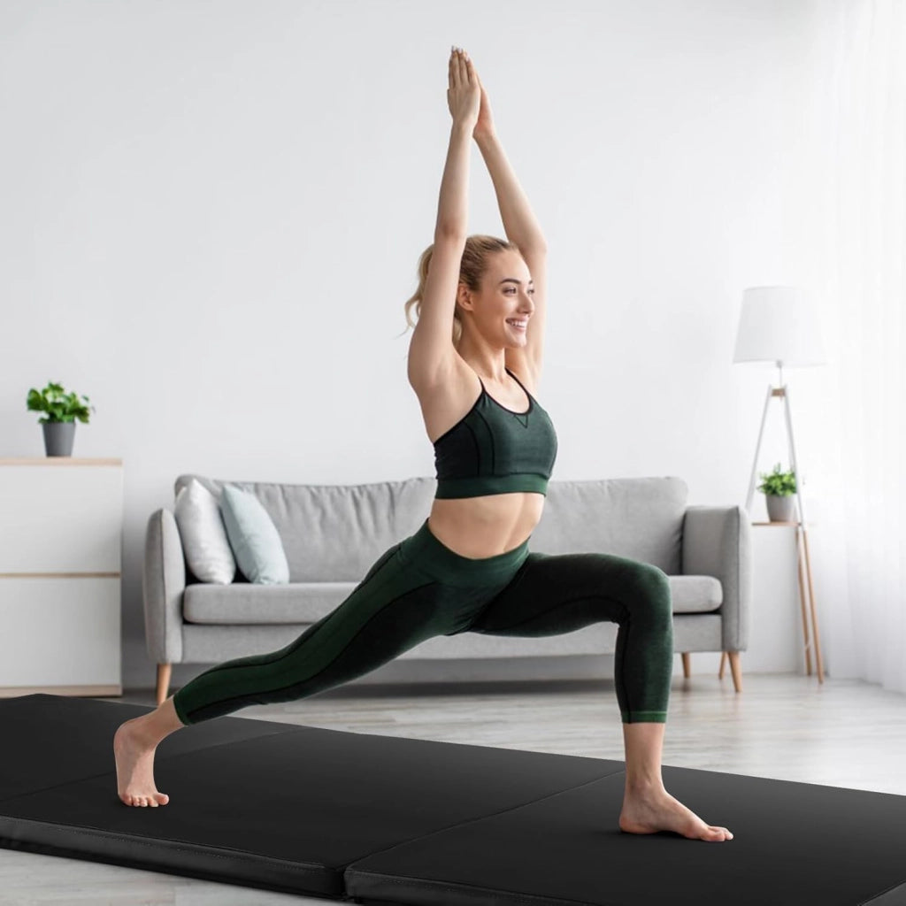 Tappetino da Ginnastica Pieghevole, Spessore 3,8 cm, Tappetino Sportivo Fitness, Imbottitura in Cotone con Perline EPE, Tappetino da Palestra Spesso, 180 x 60cm