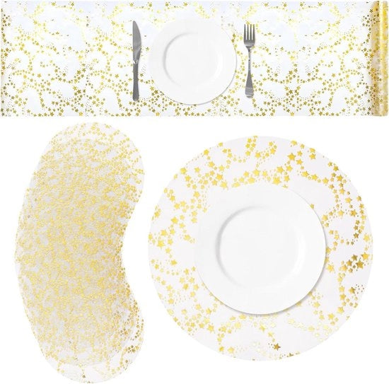 Set di placchette da tavola a forma di stella d'oro con mesh e pailletten metallici glitter.
