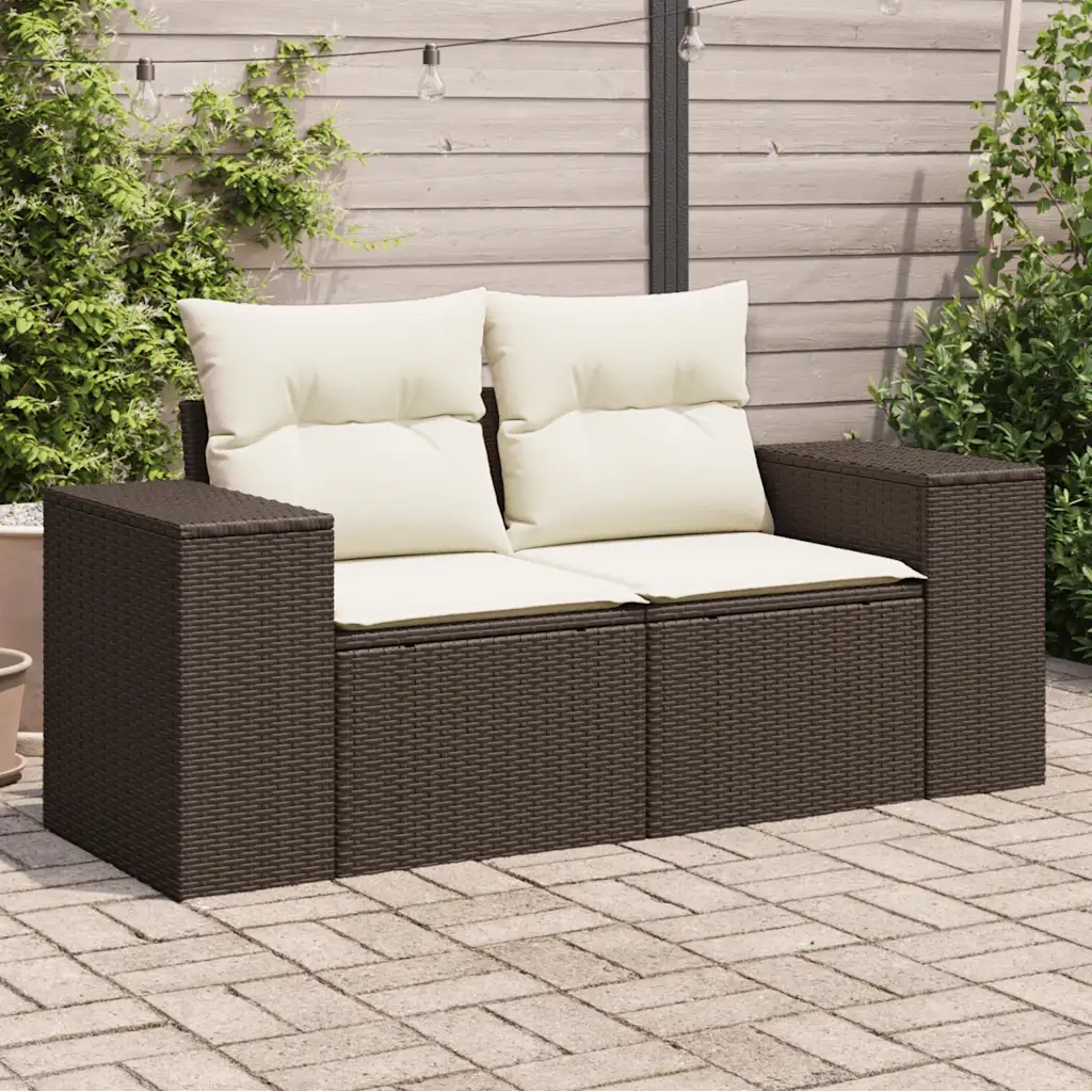Divano da Giardino a 2 Posti con Cuscini-Sofa da Giardino-Divano da esterno in Polyrattan Marrone 364006
