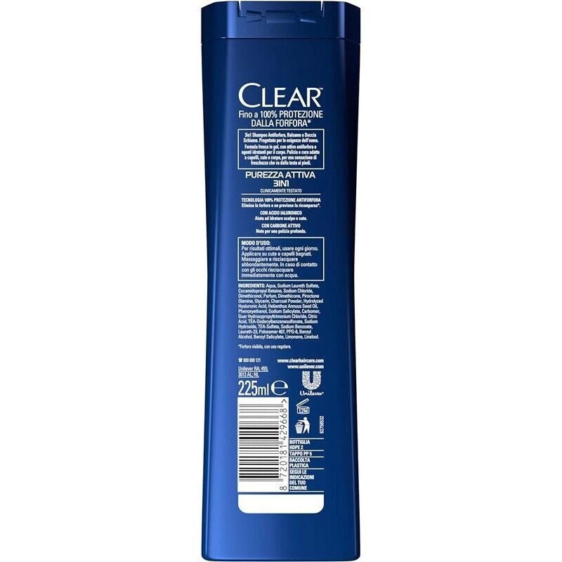 CLEAR SHAMPOO ANTIFORFORA CON CARBONE ATTIVO E ACIDO IALURONICO 225ML 3IN1 PUREZZA ATTIVA OKY