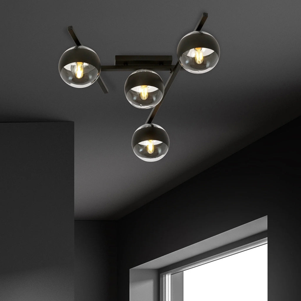 Plafoniera Moderna Teti Acciaio Nero 4 Luci E14 Ip20