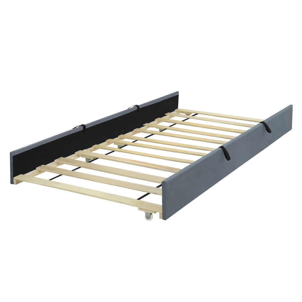 DESMIU Letto bambino estraibile 90 × 190 cm 1 piazza con letto a scomparsa, senza materasso, in velluto, grigio