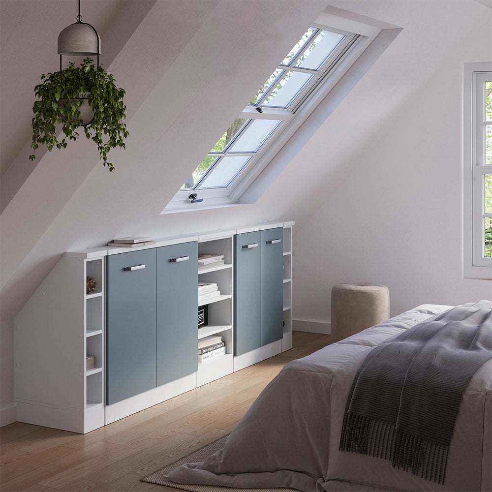 Mobile cucina sottotetto R-Line Grigio-blu/Bianco 210 cm Set di 5 Vicco