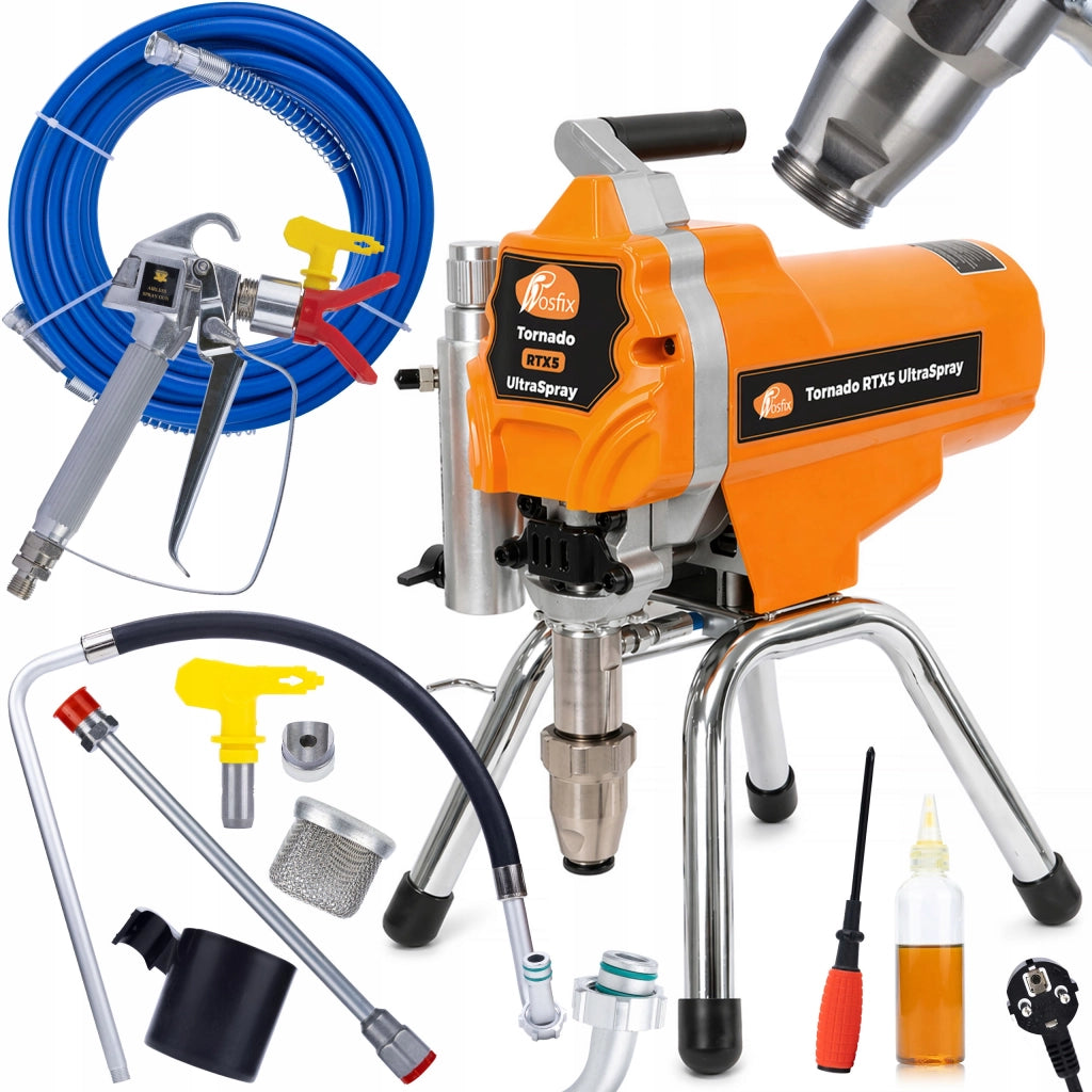 Agitatore di Vernice Tornado RTX5 UltraSpray – 3200W, 4,5 L/min, 3300 PSI, Ugello 525, Tubo 10m, Regolazione Elettronica