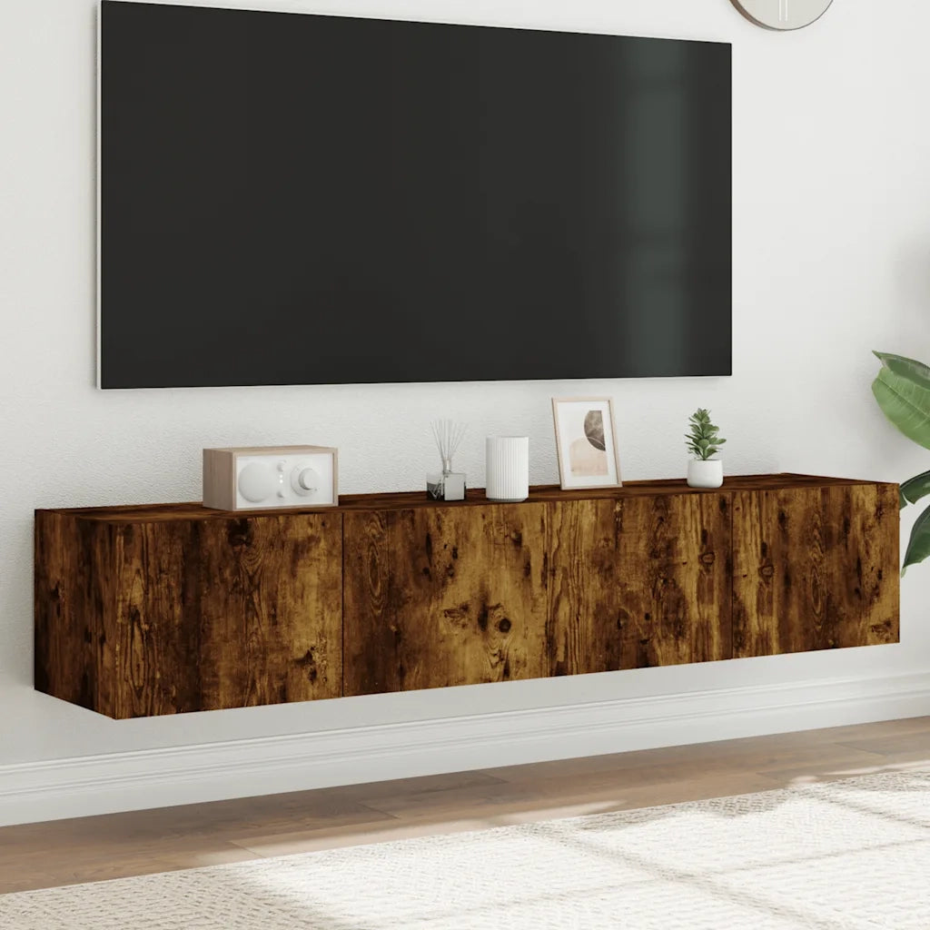 Mobili TV a Parete con Luci LED 2pz Rovere Fumo 80x35x31 cm 837290