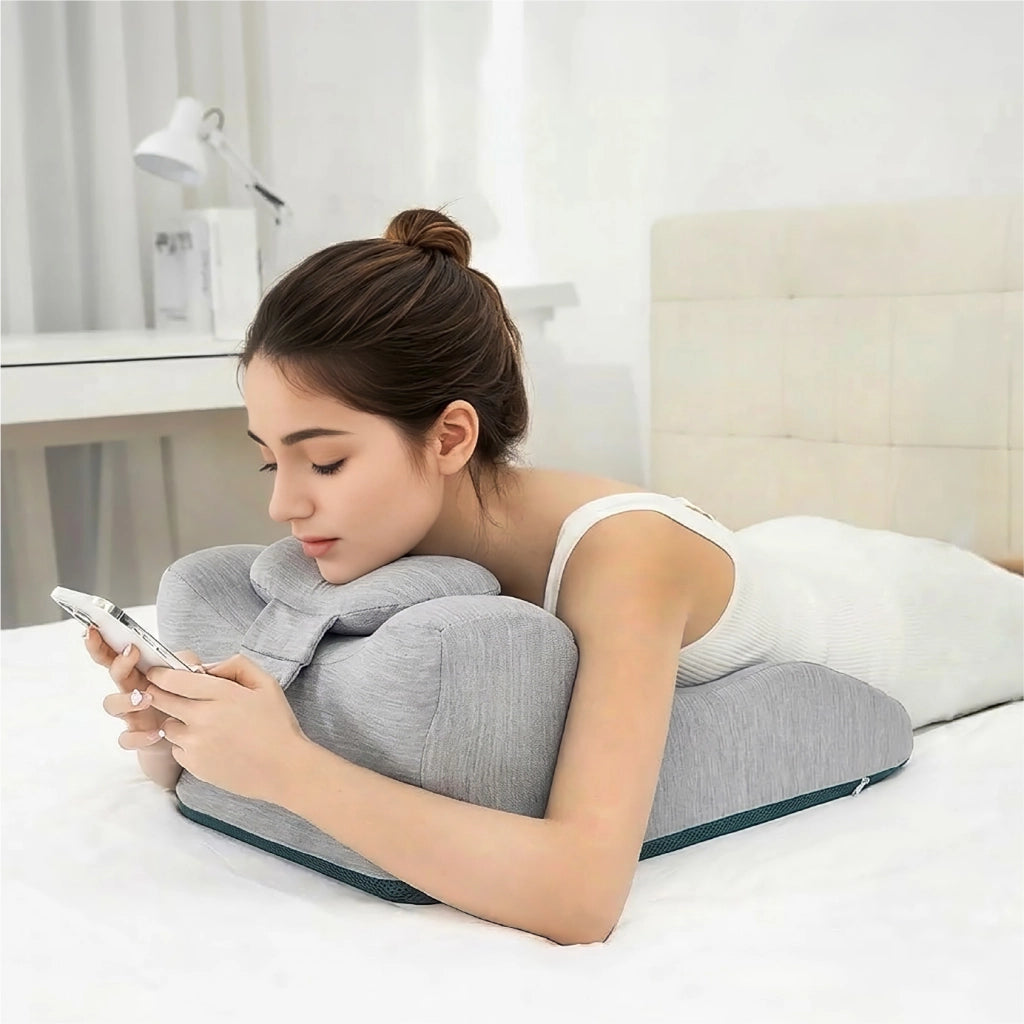 Cuscino Ergonomico in Memory Foam per Schiena e Collo, Cuscino a Cuneo per Lettura a Letto e Relax, Supporto Posturale con Cuscino Testa Rimovibile, Rivestimento Lavabile, 59x36x24 cm