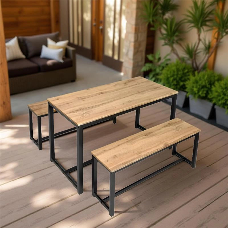 SET TAVOLO CON 2 PANCHE IN LEGNO120X60X74 CM NATURALE