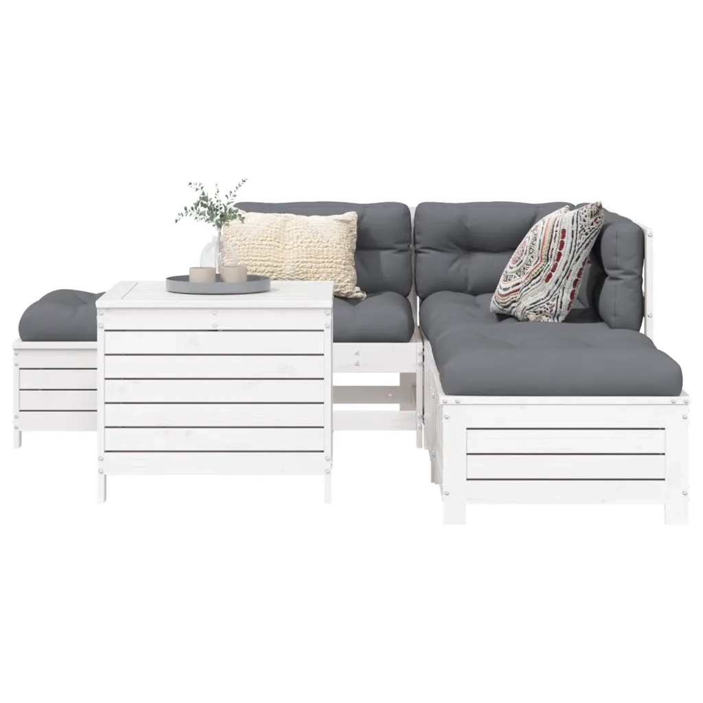 Set Divani da Giardino 6 pz Bianco in Legno Massello di Pino 3250697