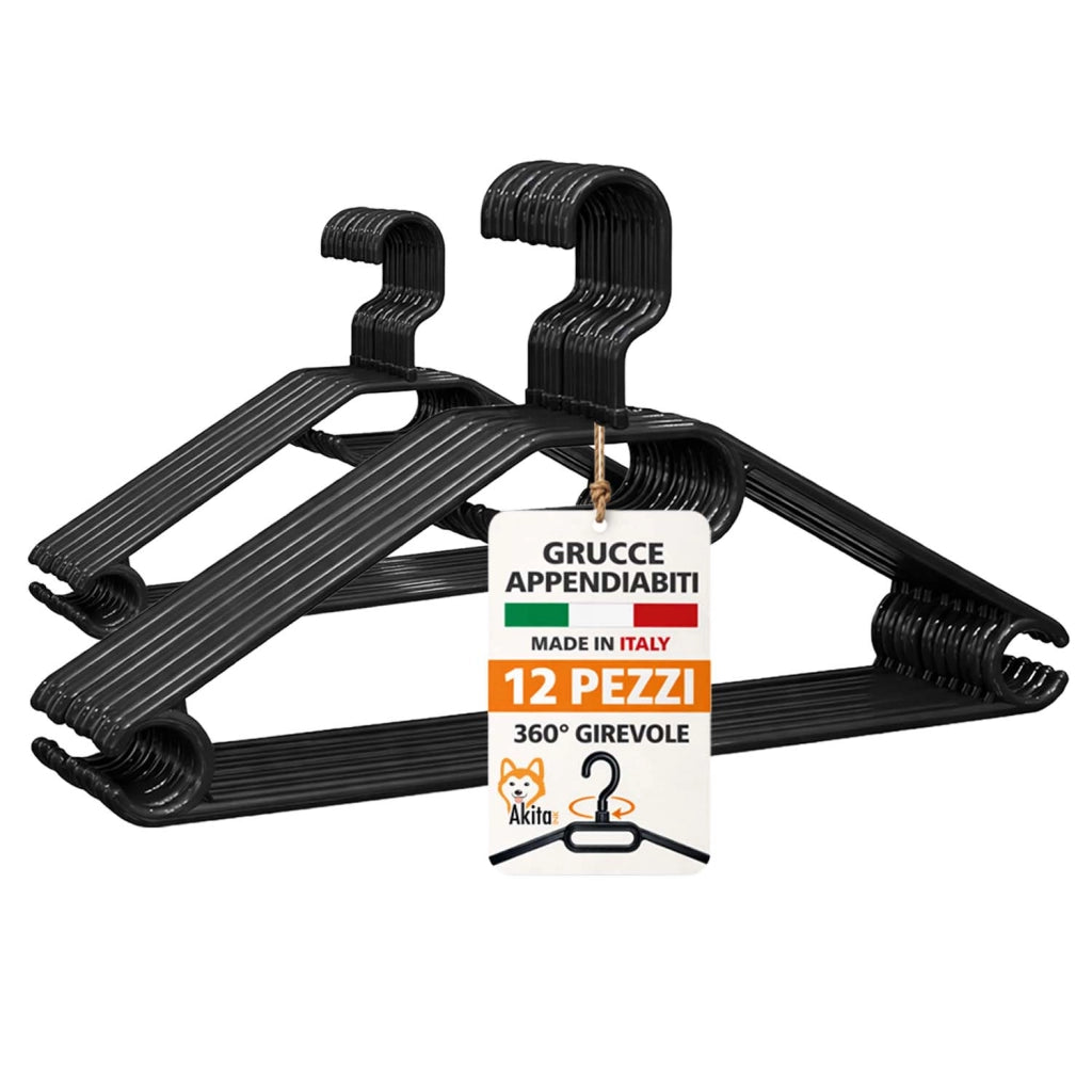 Akitaink Set 12 Grucce in Plastica Nero Gancio Girevole 360