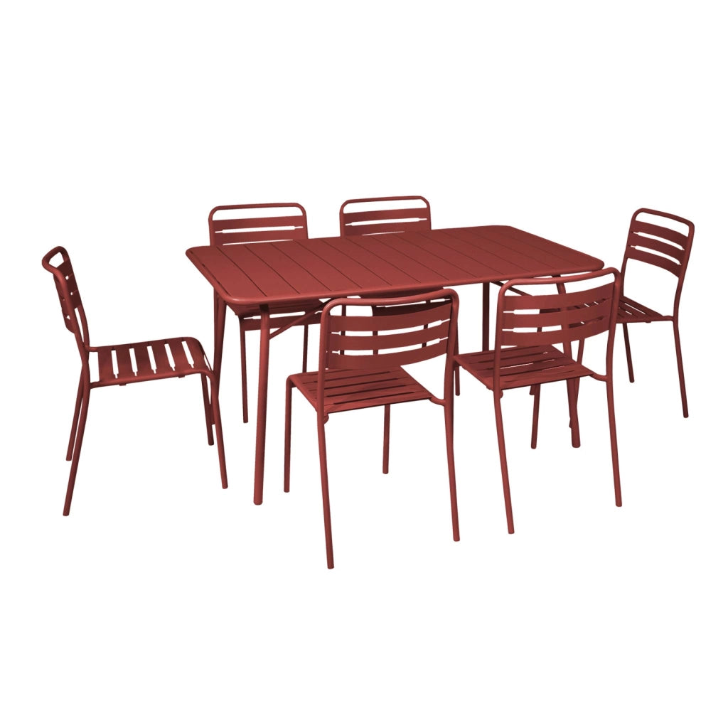 Set tavolo da giardino in acciaio con 6 sedie, 140cm, terra di siena