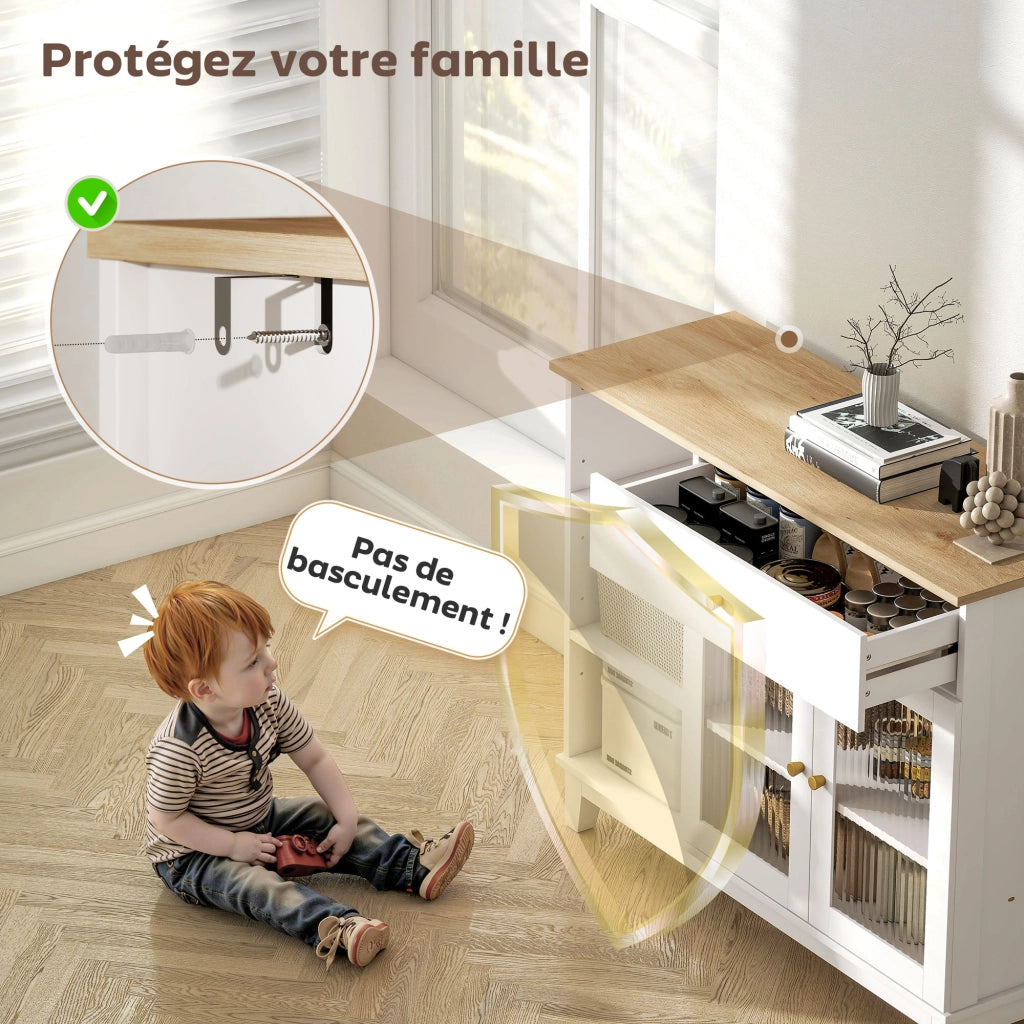 Credenza con ante in vetro temperato, cassetto e ripiani regolabili ¨C Minimal ¨C Bianco