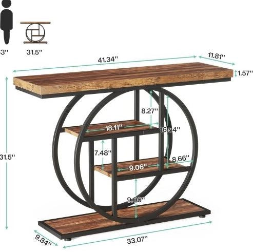 Tavolo consolle a 4 livelli in metallo e legno 105 x 30 x 80 cm nero e marrone rustico