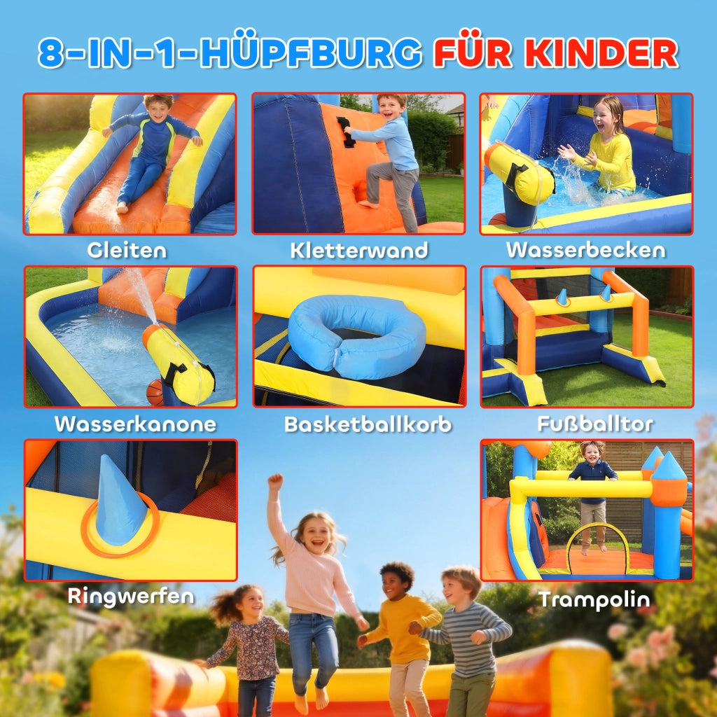Gonfiabile 8 in 1 con Scivolo Piscinetta Trampolino Parete Arrampicata ¨C Minimal ¨C Grigio 350x325x210cm