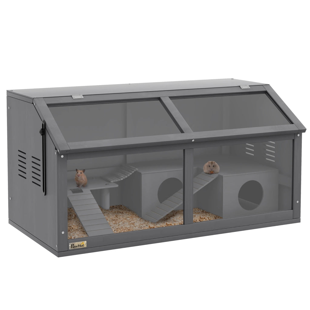 Gabbia per criceti in legno ¨C Xylo ¨C con ponte sospeso, scale, casetta, 84x45x44 cm, grigio