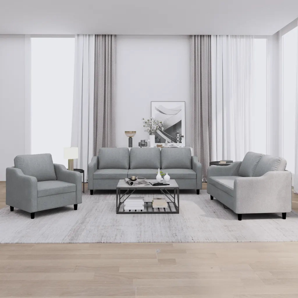 Set di Divani 3 pz con Cuscini Grigio Chiaro in Tessuto 3201770