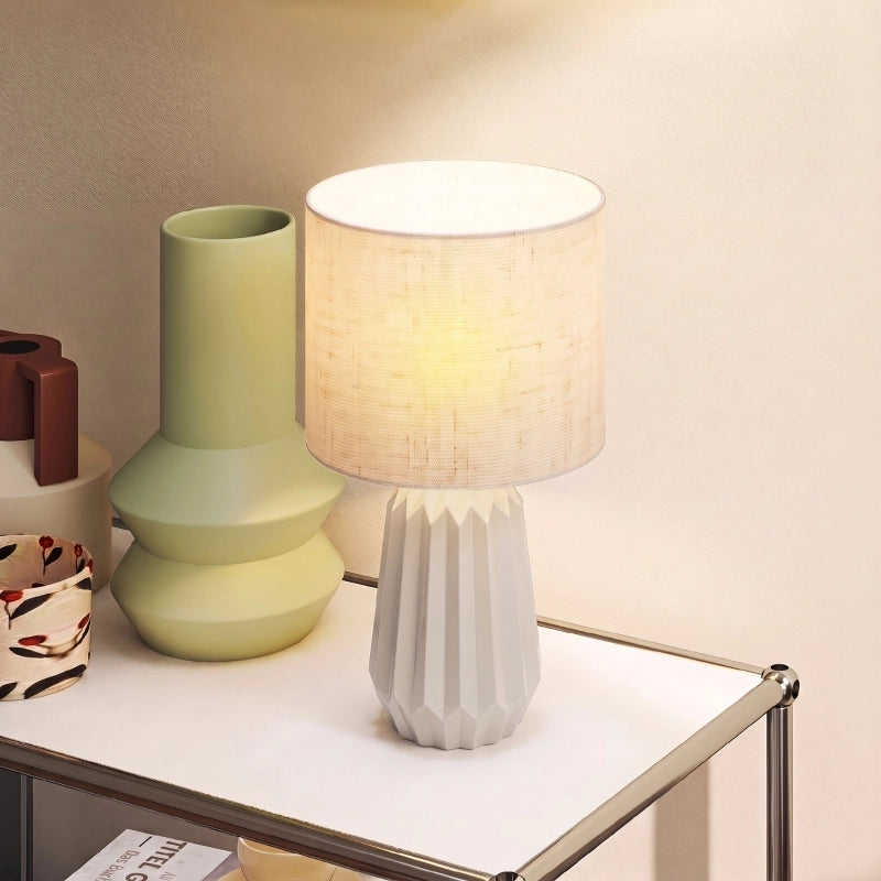 Lampada da tavolo, lampada da comodino con paralume in lino, interruttore a bilanciere, lampada da scrivania, 22 x 22 x 39 cm, beige