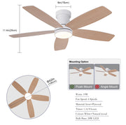 Ventilatore da soffitto a filo con luce LED; 5 pale doppia finitura; 42 pollici; bianco e naturale