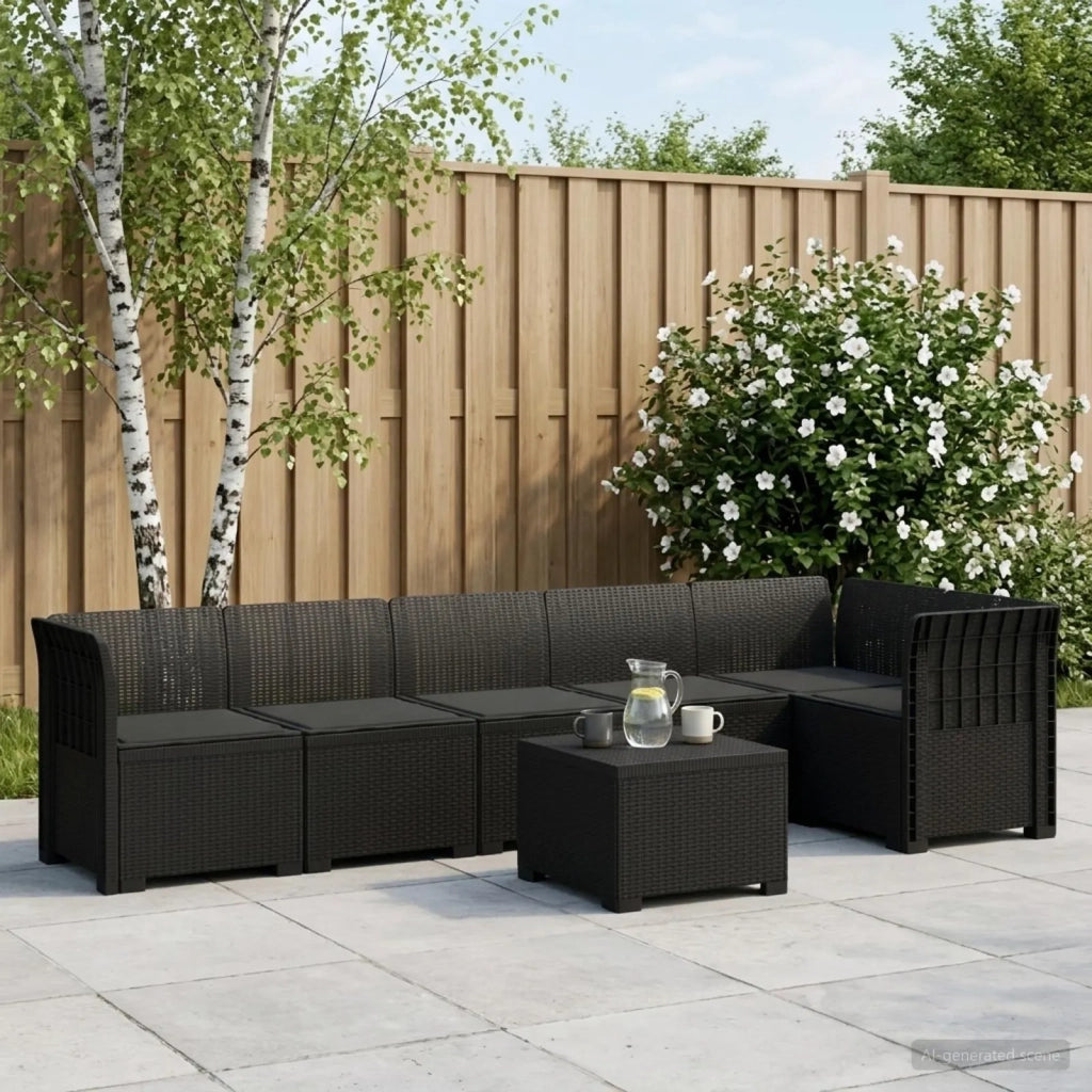 Divano da Giardino 6 Posti con Cuscini Aspetto Rattan PP 3444107