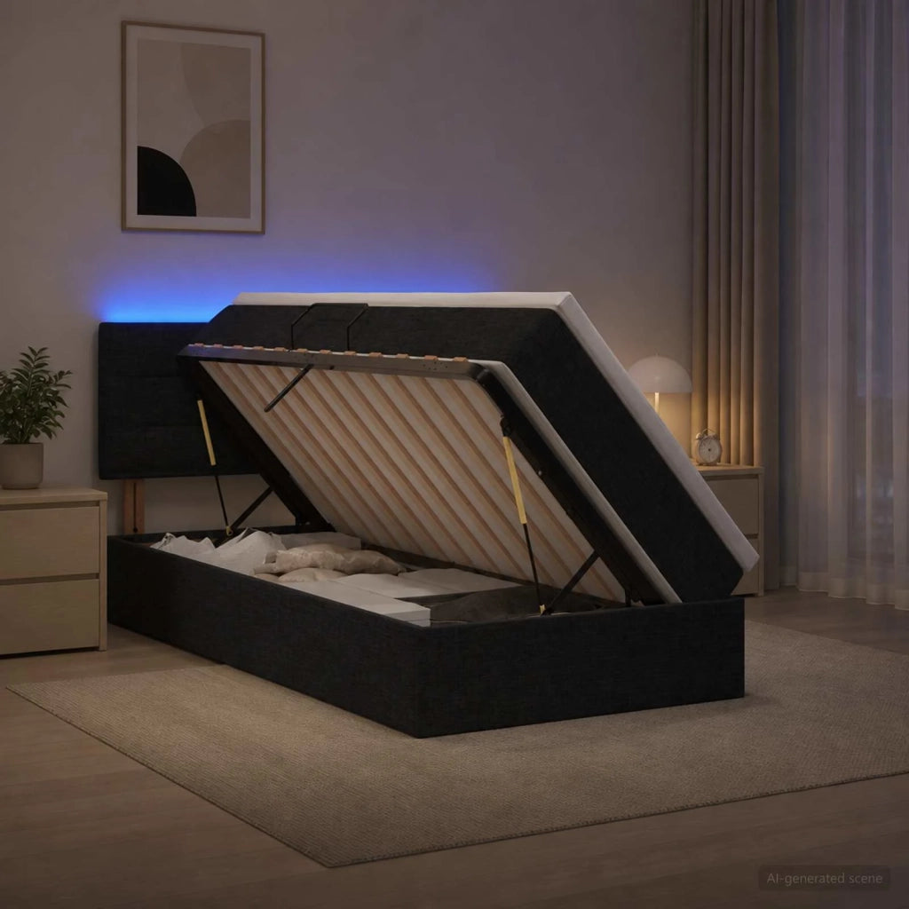 Letto con contenitore LED e materasso Nero 100 x 200 cm Tessuto 3458981