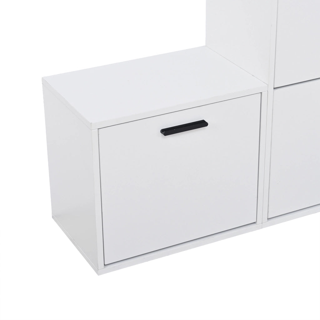 Set da ingresso, composto da scarpiera, specchio e ganci appendiabiti, mobile contenitore multifunzionale con cassetti, bianco