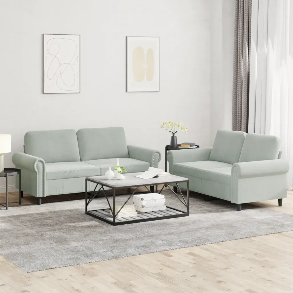Set di Divani 2 pz con Cuscini Grigio Chiaro in Velluto 3202210