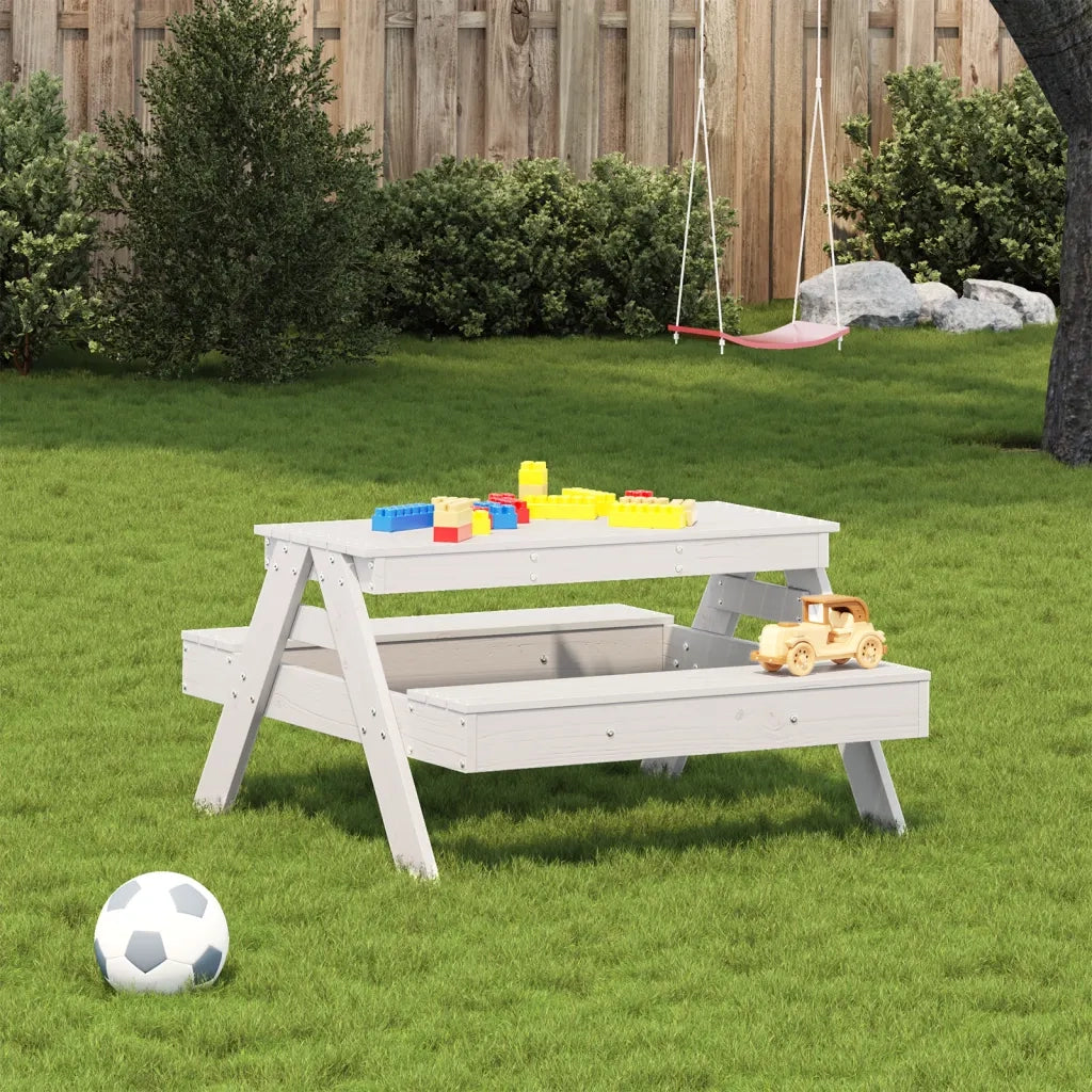 Tavolo Picnic per Bambini Bianco 88x97x52cm Legno Massello Pino 832597