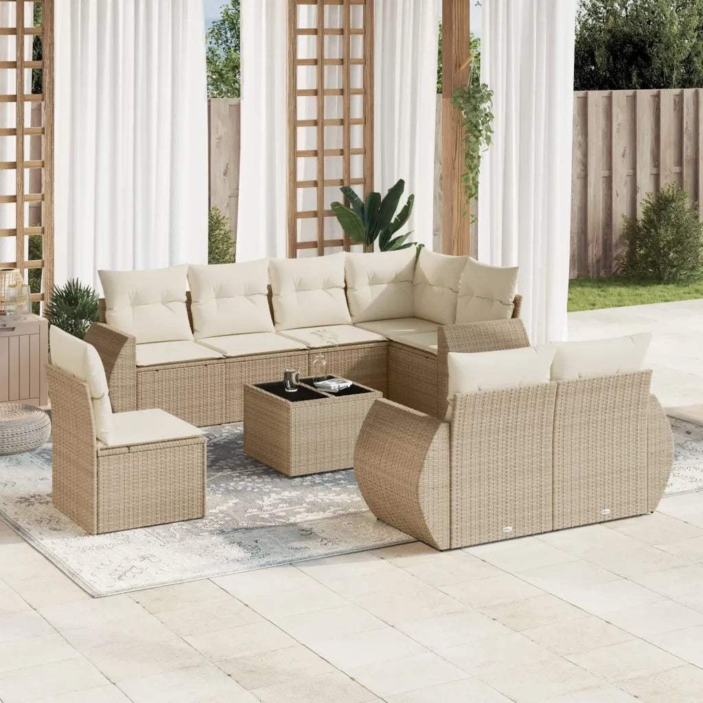 Set Divano da Giardino 9 pz con Cuscini Beige in Polyrattan 3221647