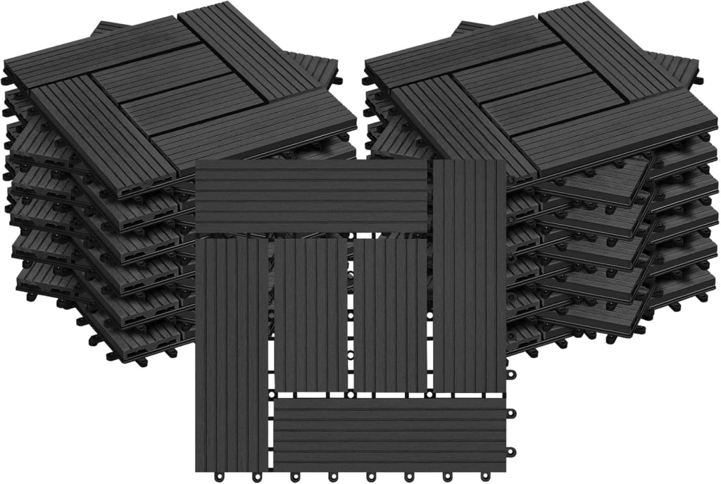 Pavimenti da Esterno Balcone/Giardino/Terrazza Piastrelle ad Incastro in WPC, Legno Composito Antracite (22 Pannelli / 2 ㎡)