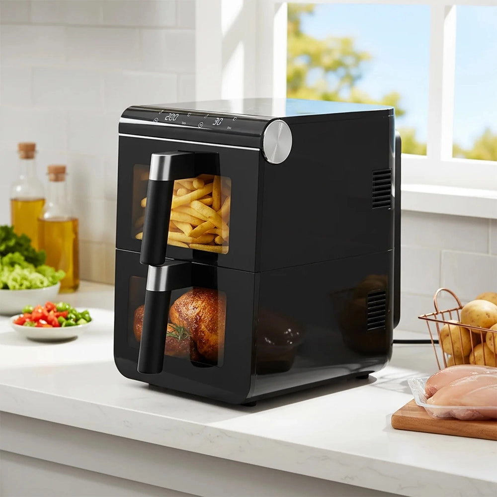 Trade Shop - Friggitrice Ad Aria Doppio Cestello Oblo' 11 Litri 2800w Con Schermo Digitale 13 Programmi -