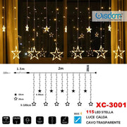 Trade Shop - Tenda Luminosa Natalizia 115 Led Con Stelle Luce Calda Cavo Trasparente Xc-3001 -