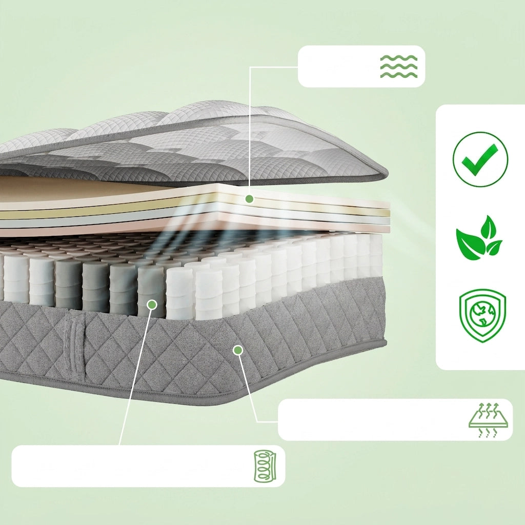 Materasso Ortopedico a Molle Insacchettate 90x200 cm H3 Spessore 20 cm 7 Zone con Schiuma Fredda e Rivestimento OEKO-TEX