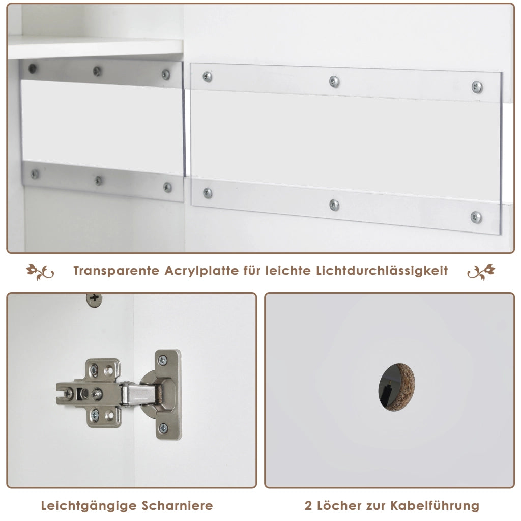 Madia con 2 ante e 4 cassetti; illuminazione LED - in MDF - 145x35x72 cm - bianco