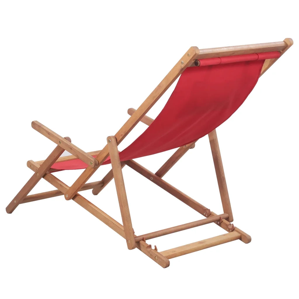 Sdraio da Spiaggia Pieghevole Telaio in Legno e Tessuto Rosso 43995