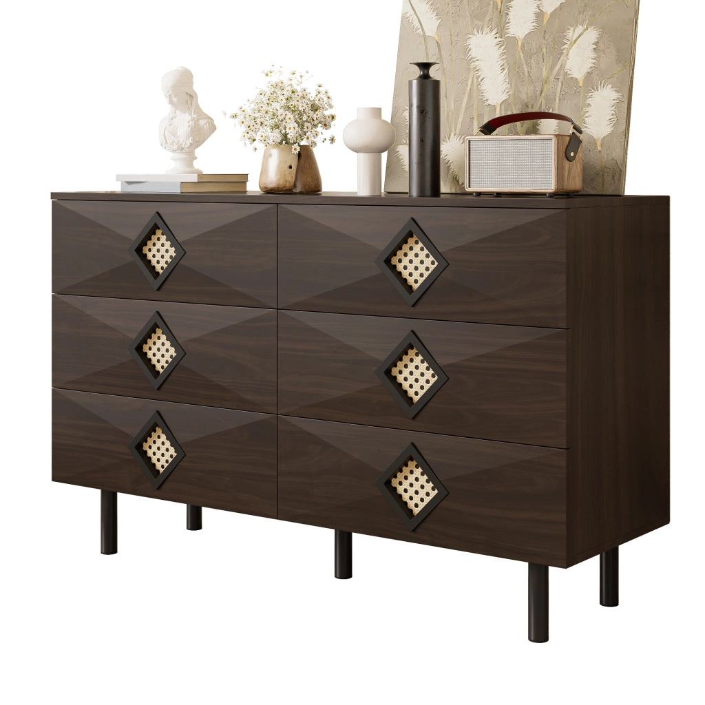 OKWISH Toeletta con 6 Cassetti e Passacavi, per Camera da Letto o Soggiorno, MDF e Pannelli di Particelle, 120 x 40 x 74 cm