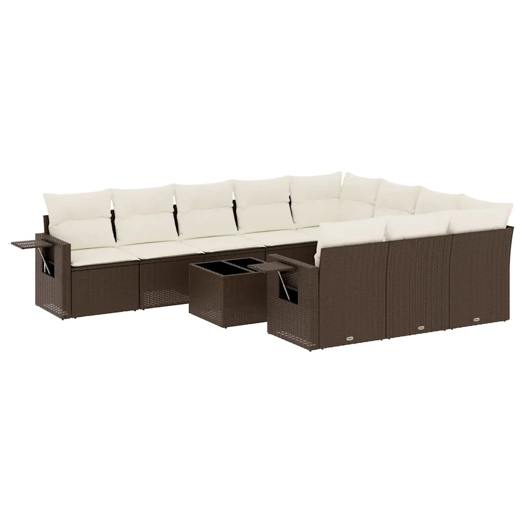 Set Divani da Giardino 11 pz con Cuscini Polyrattan Marrone 3253040
