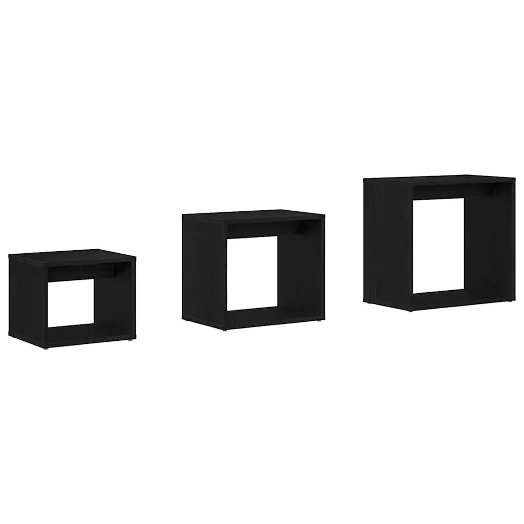 Tavolo Nesting 3 pcs Rovere Nero Legno multistrato 862675