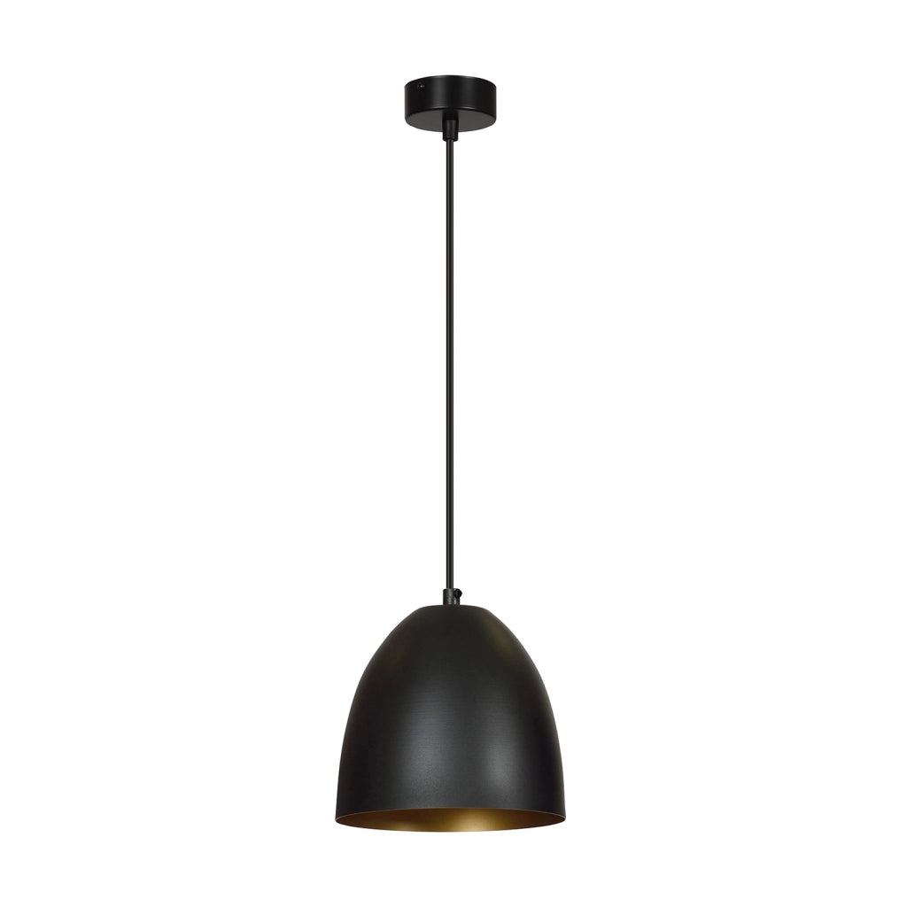 Sospensione 1 Luce Reartù In Acciaio Nero A Cupola Nero E Oro