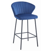 Sgabello da bar Gatta in velluto blu e gambe nere