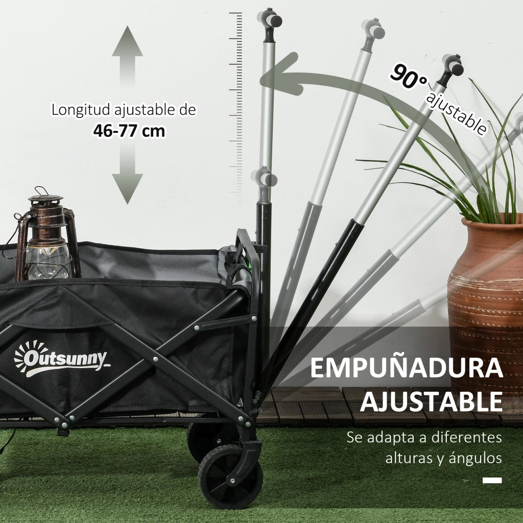Carrello da Giardino Pleghevole con 4 Ruote ¨C zephmum ¨C Nero 77x50x63-93 cm