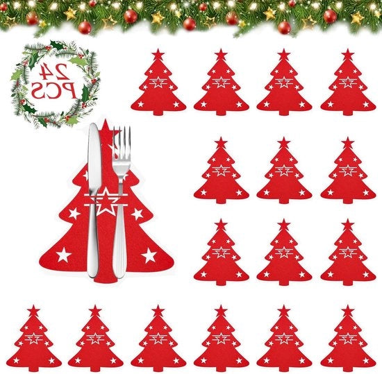 Set di posizionamento per lestrie per Natale da 24 pezzi per coltelli, forchette e cucchiai, decorazione da tavola.