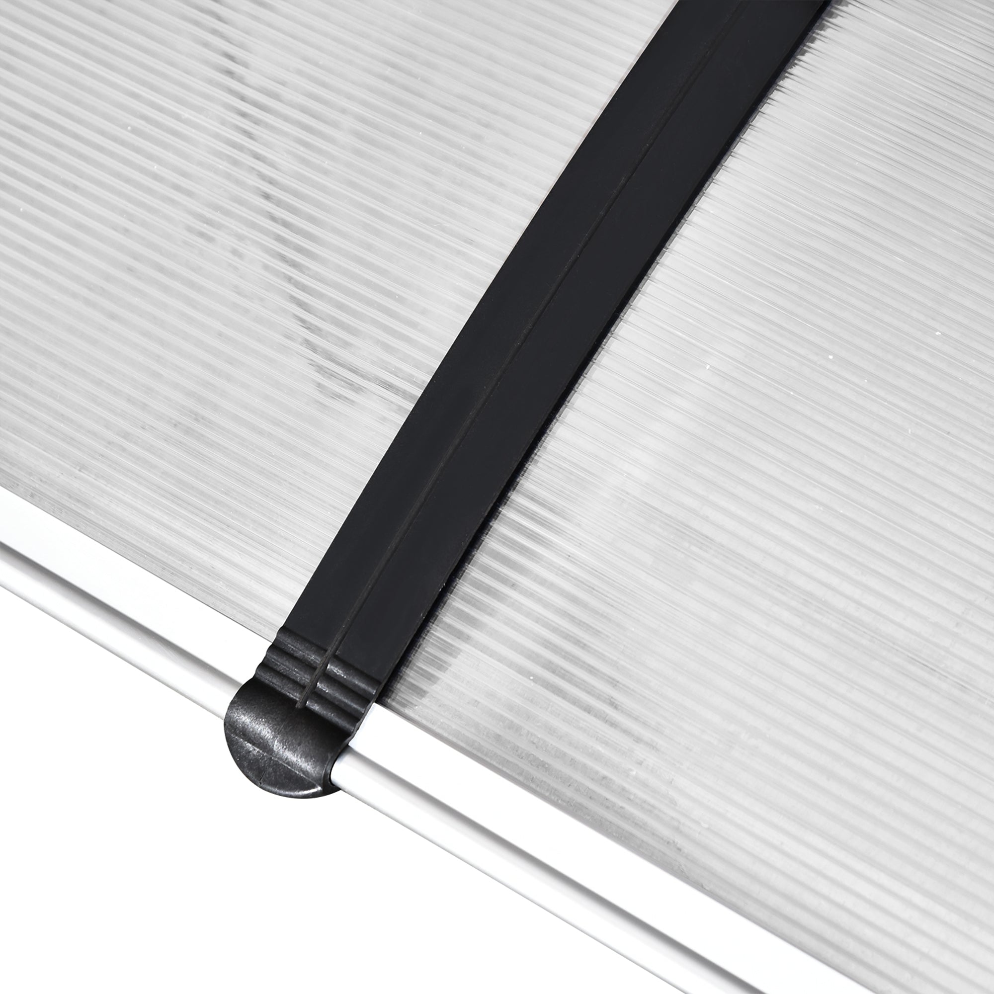 Pensilina Tettoia 122x89x24 cm in Policarbonato PP e Alluminio Nera e Trasparente