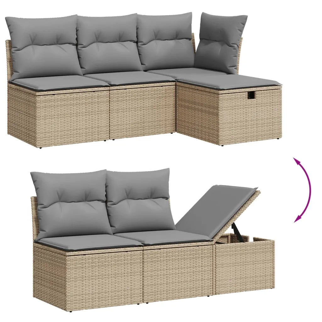 Set Divano da Giardino 5 pz | Set Salotto da Giardino con Cuscini Beige Misto Polyrattan