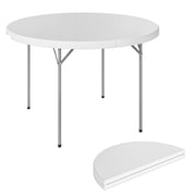 Tavolo da Campeggio Pieghevole Rotondo in Metallo e HDPE, 120x120x74 cm, Bianco