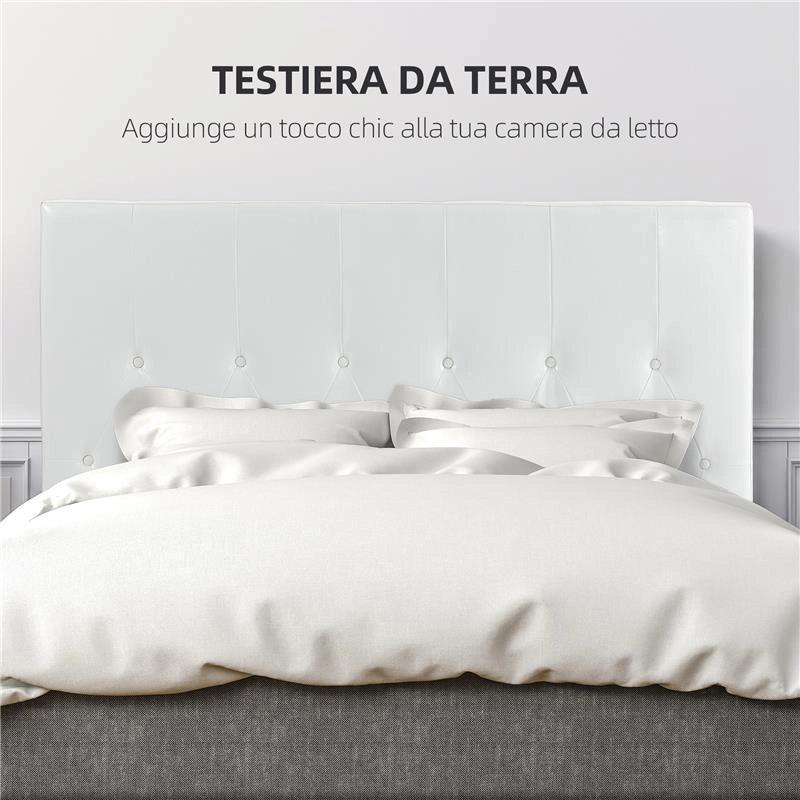 TESTIERA LETTO MATRIMONIALE IMBOTTITA CON DESIGN A BOTTONI, IN PELLE PU E MDF, 160X7X120 CM, BIANCO