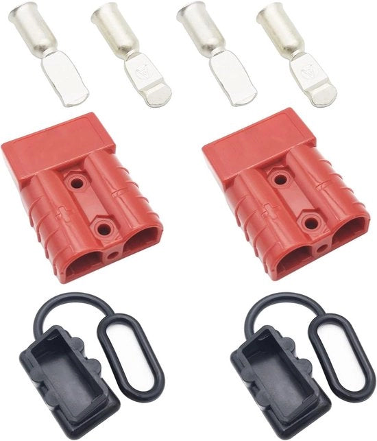 2 set di 50 A batterijstekkers - connessione veloce con cappuccio in tessuto per auto, camper, caravan, motocicletta, barca (rosso)
