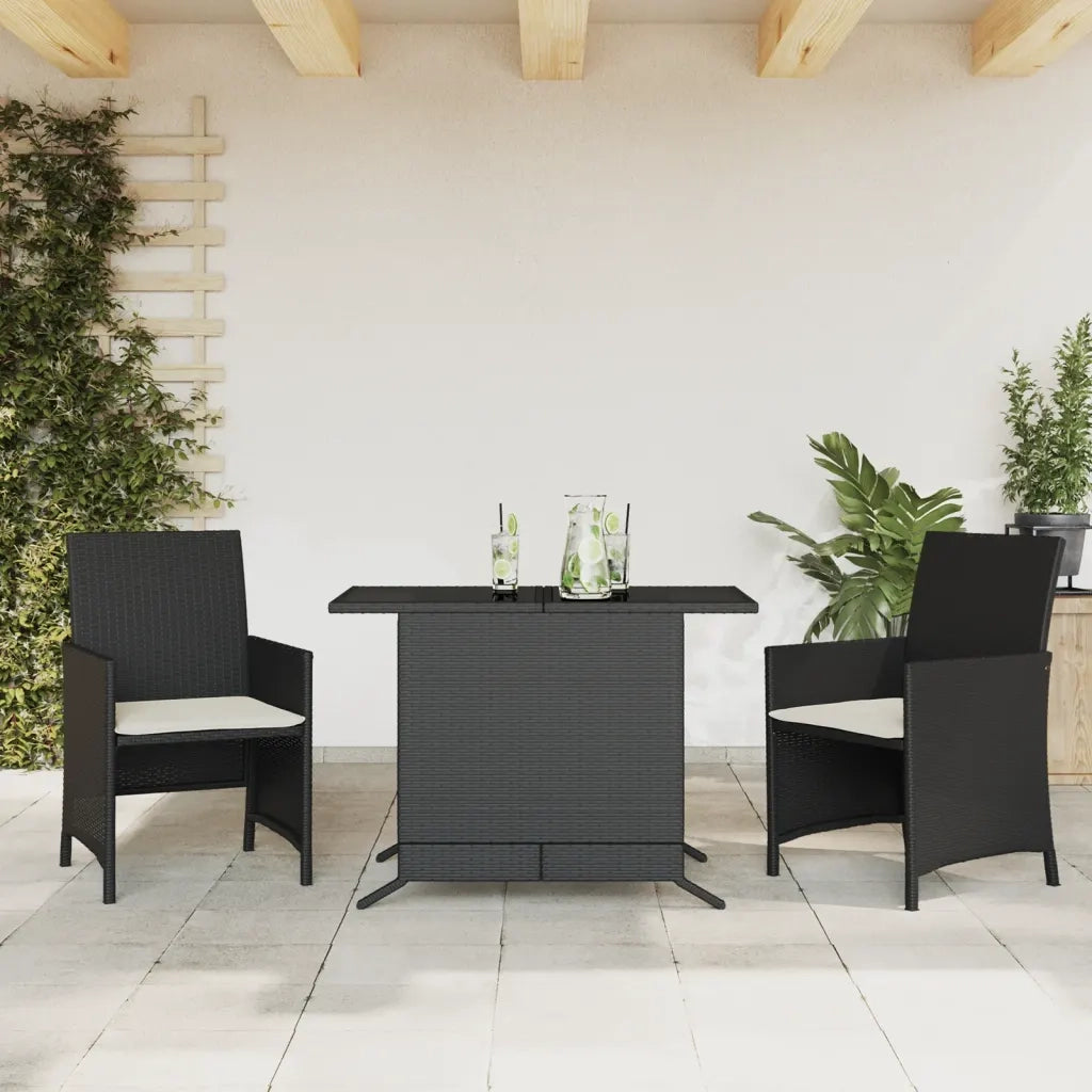 Set da Bistr¨° 3 pz | Set Salotto da Giardino con Cuscini Nero in Polyrattan