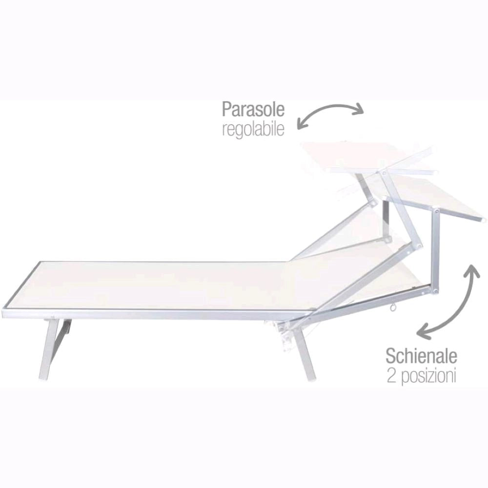 Lettino da Spiaggia Prendisole in Alluminiio da Giardino colore BIANCO con Tettuccio Parasole