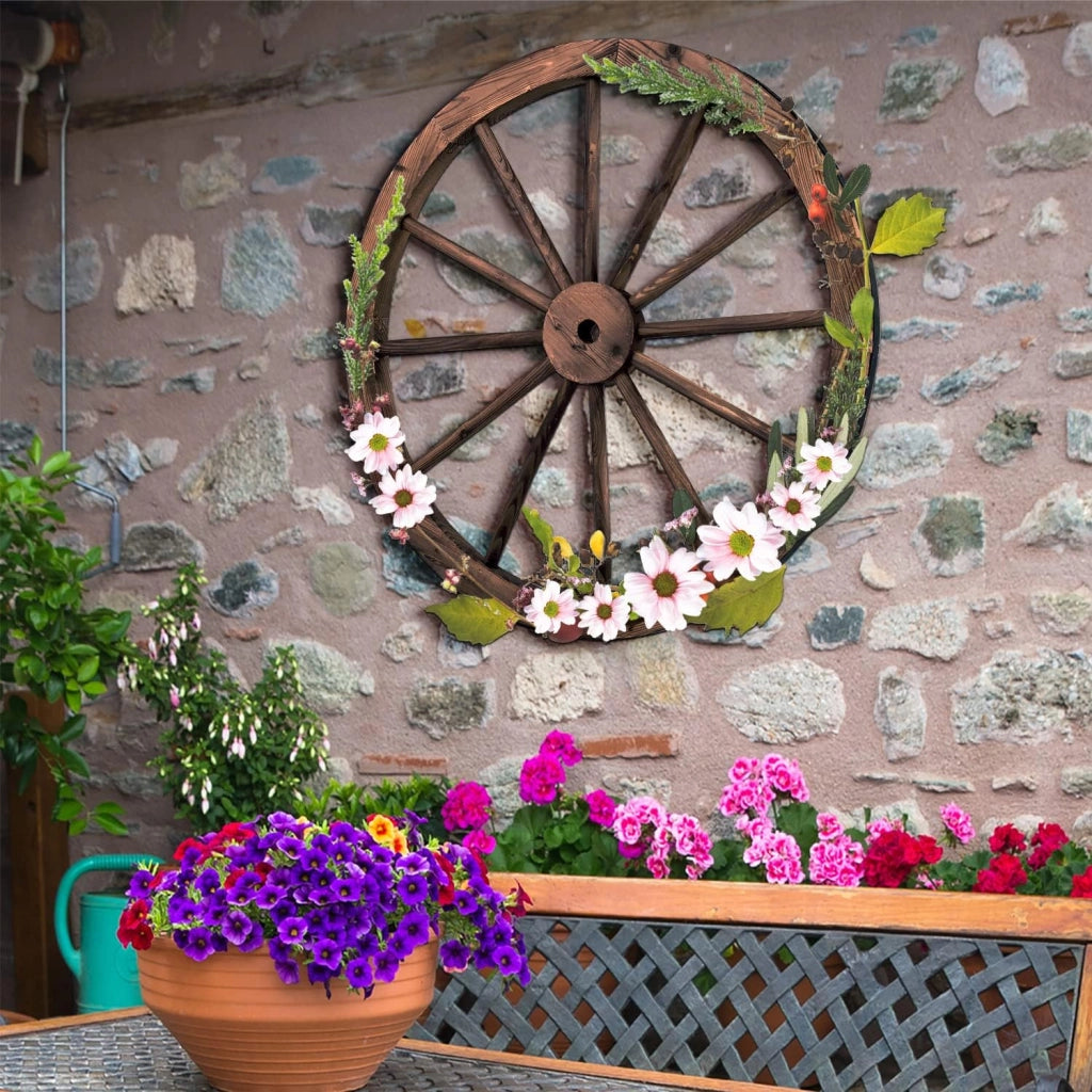 2 Ruote in Legno di Abete, Decorazioni a Forma di Ruota da Parete, Ideale per Bar, Ristorante, Soggiorno, 76 x 76 x 3,5 cm