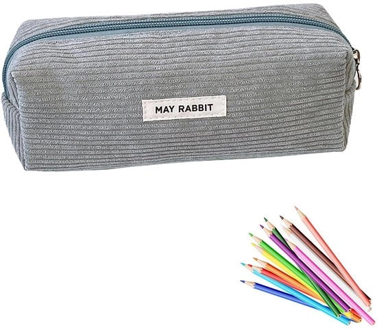 Etui per ragazze - Etui per studentesse, Etui in corduroy, Etui essenziale per lo studio, Etui estetico portatile per adulti, Etui estetico, Etui per attrezzatura scolastica (grigio)